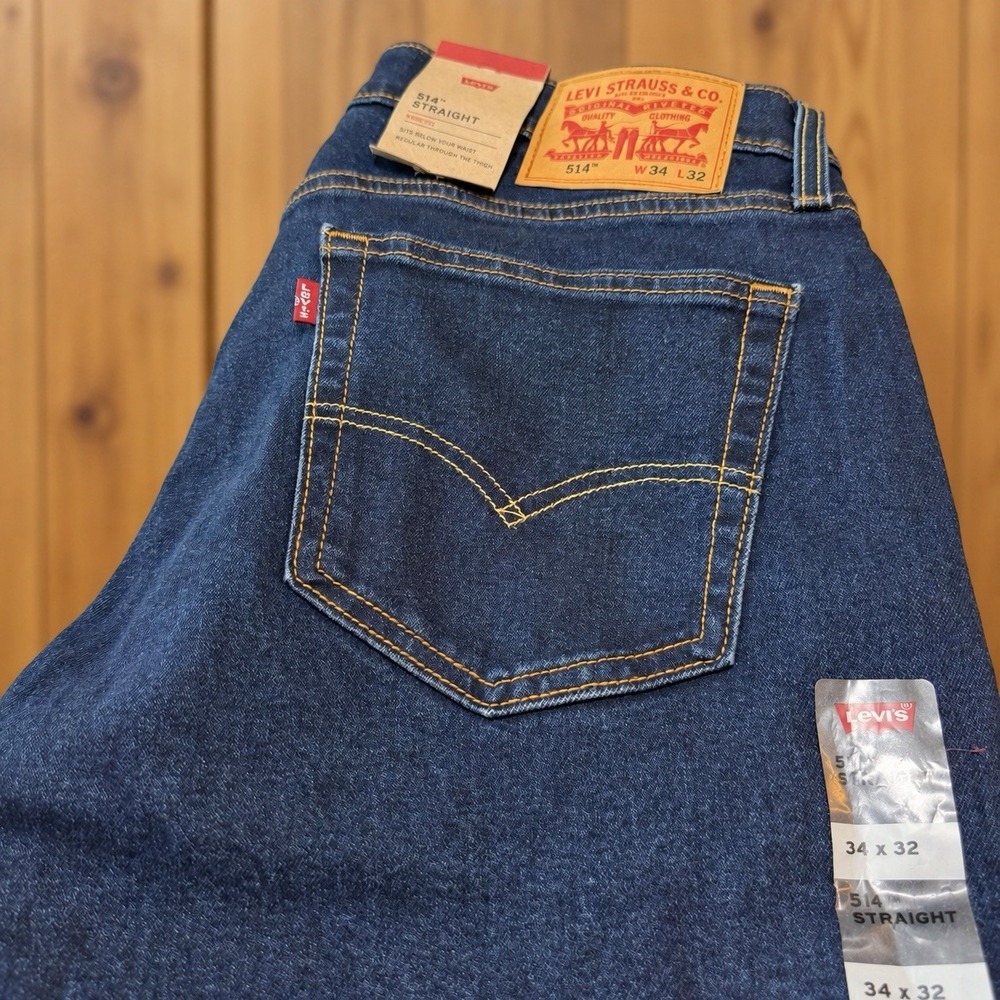 Levi's 514 Men's Straight Leg Stretch Jeans 34x32 Dark Wash NWT